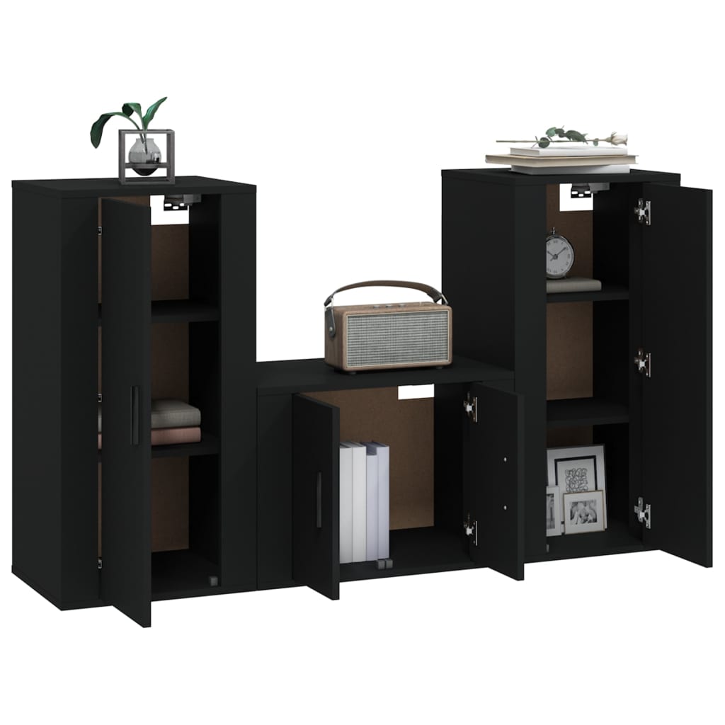 Ensemble de meubles TV 3 pcs Noir Bois d'ingénierie