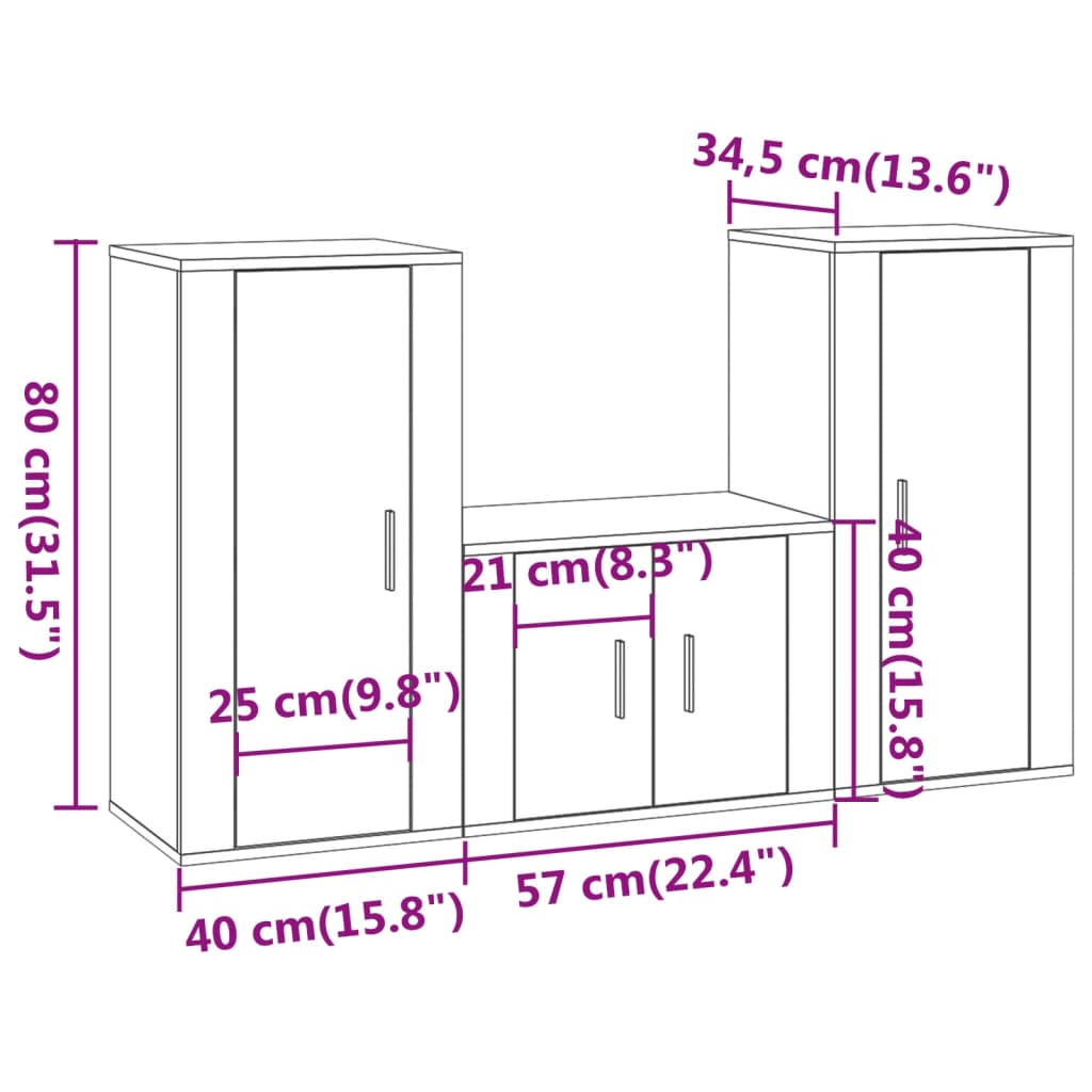 Ensemble de meubles TV 3 pcs Chêne fumé Bois d'ingénierie