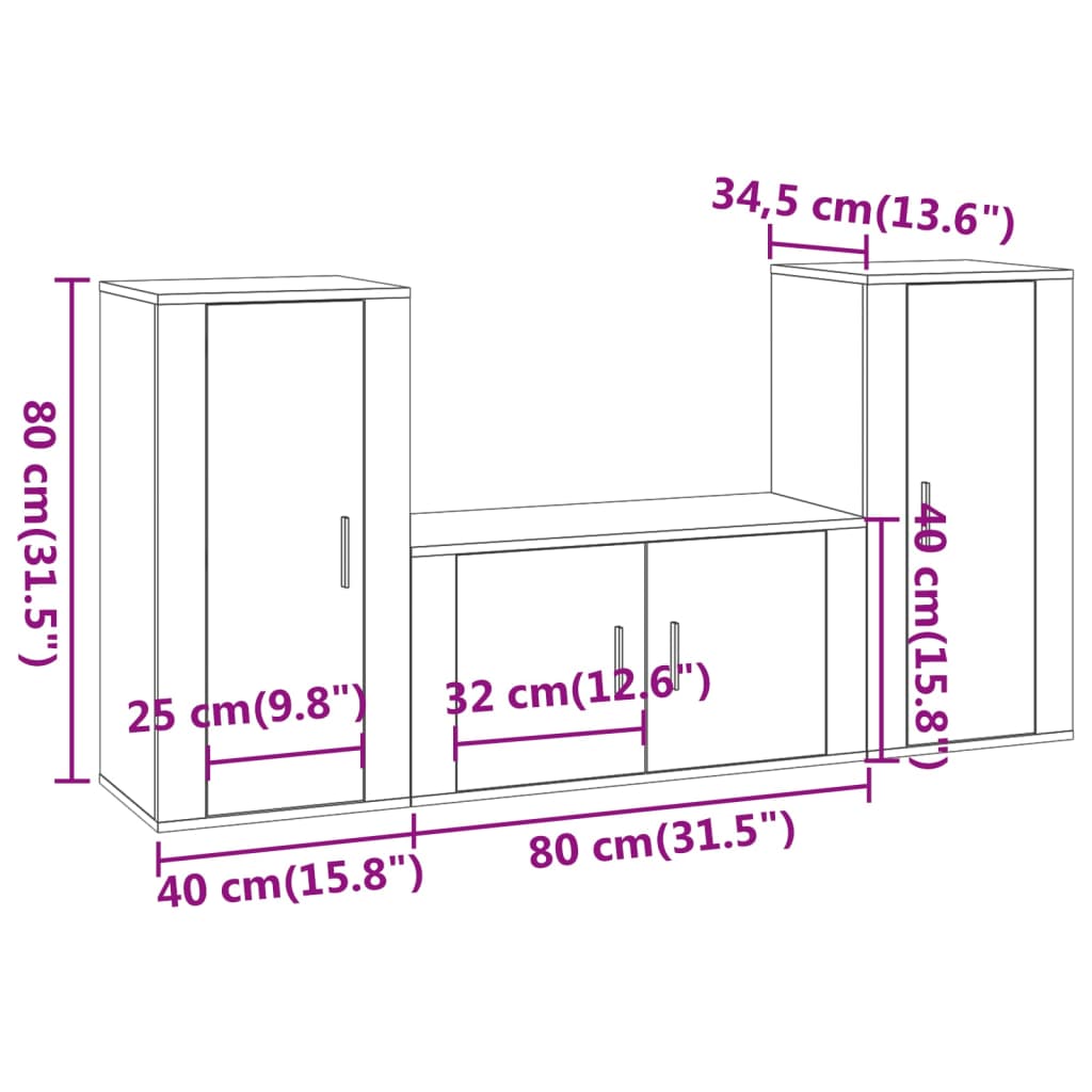 Ensemble de meubles TV 3 pcs Blanc Bois d'ingénierie