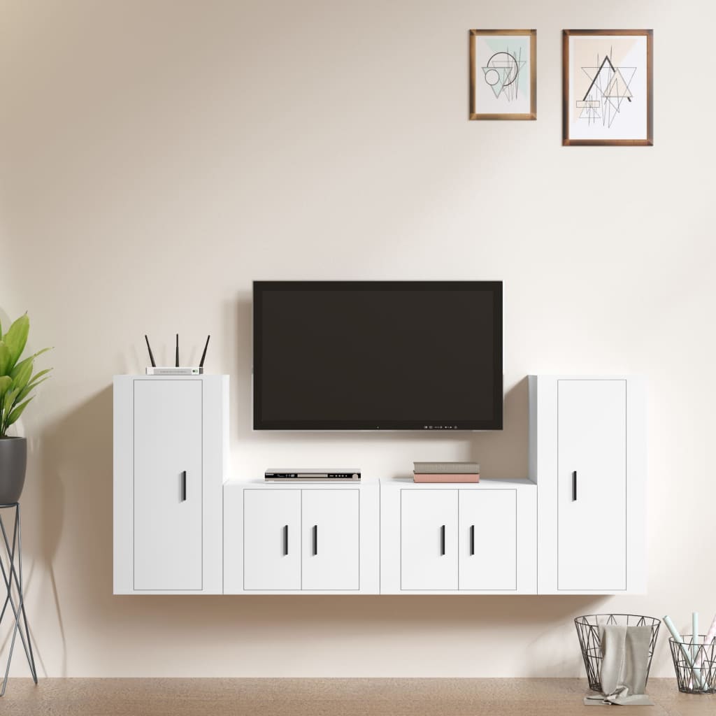 Ensemble de meubles TV 4 pcs Blanc Bois d'ingénierie