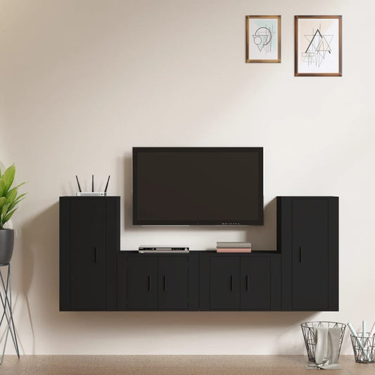 Ensemble de meubles TV 4 pcs Noir Bois d'ingénierie