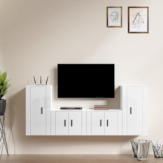 Ensemble de meubles TV 4 pcs Blanc brillant Bois d'ingénierie