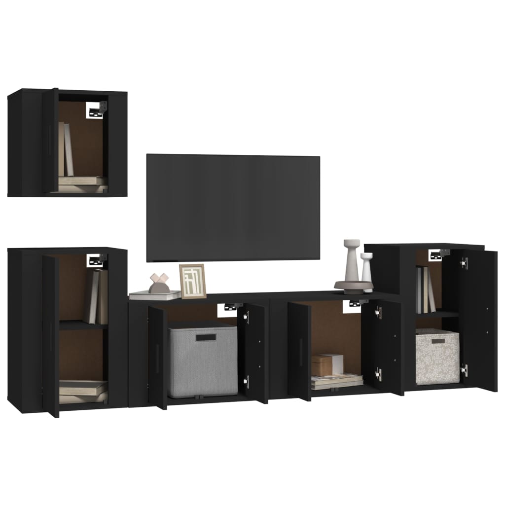 Ensemble de meubles TV 5 pcs Noir Bois d'ingénierie