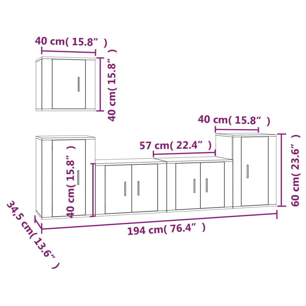 Ensemble de meubles TV 5 pcs Noir Bois d'ingénierie