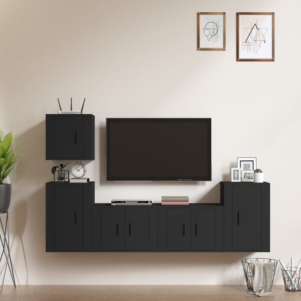 Ensemble de meubles TV 5 pcs Noir Bois d'ingénierie