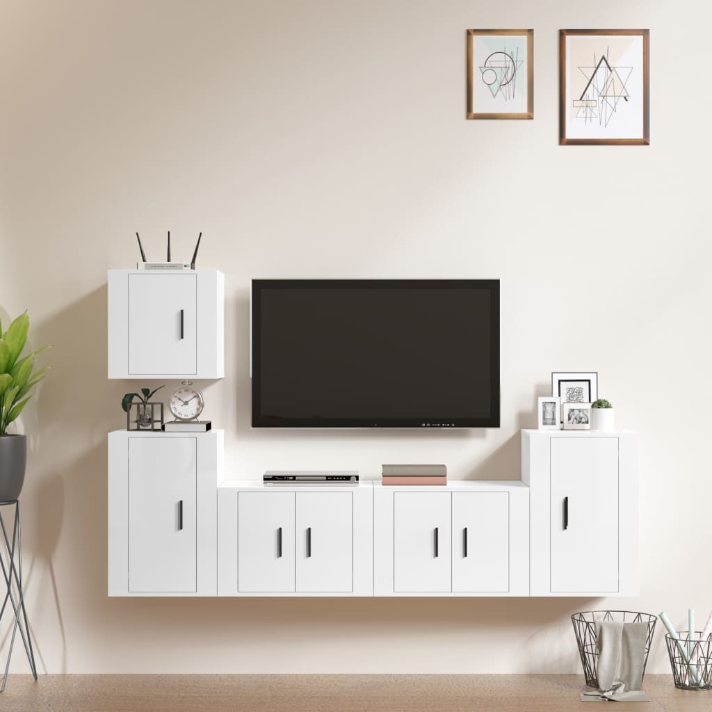 Ensemble de meubles TV 5 pcs Blanc brillant Bois d'ingénierie