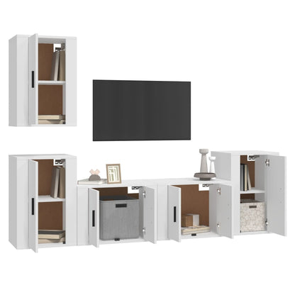 Ensemble de meubles TV 5 pcs Blanc Bois d'ingénierie