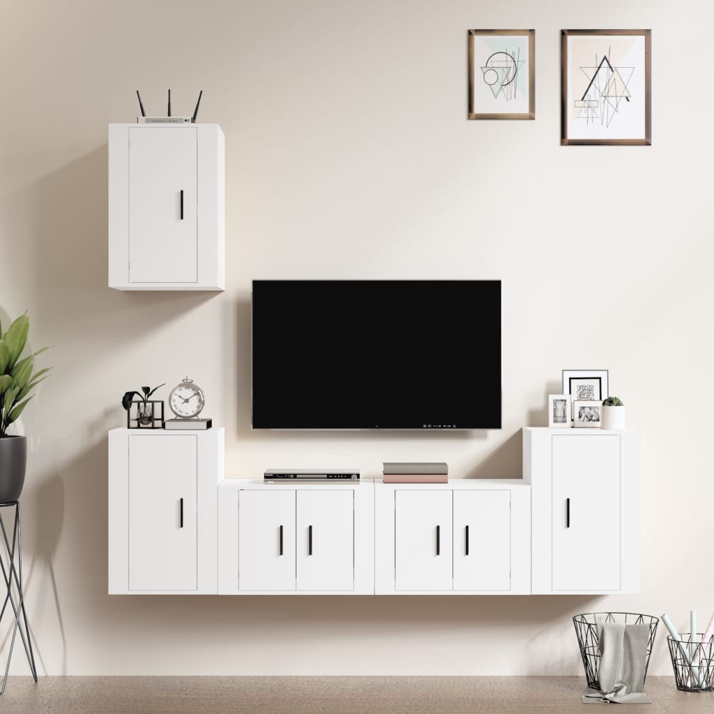 Ensemble de meubles TV 5 pcs Blanc Bois d'ingénierie