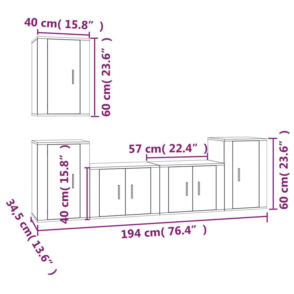 Ensemble de meubles TV 5 pcs Noir Bois d'ingénierie