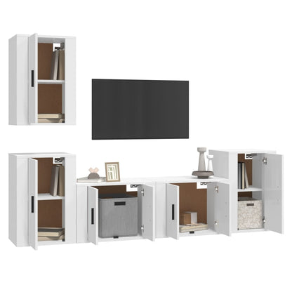 Ensemble de meubles TV 5 pcs Blanc brillant Bois d'ingénierie