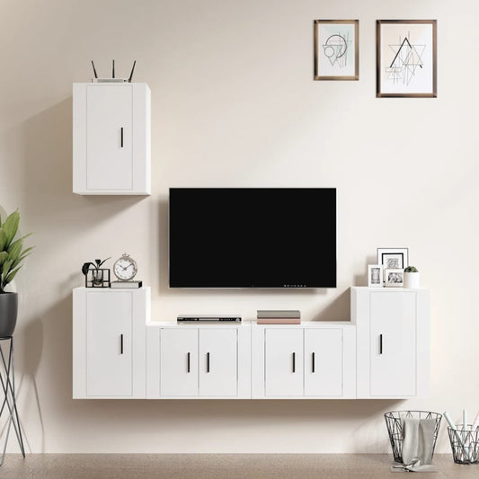 Ensemble de meubles TV 5 pcs Blanc brillant Bois d'ingénierie