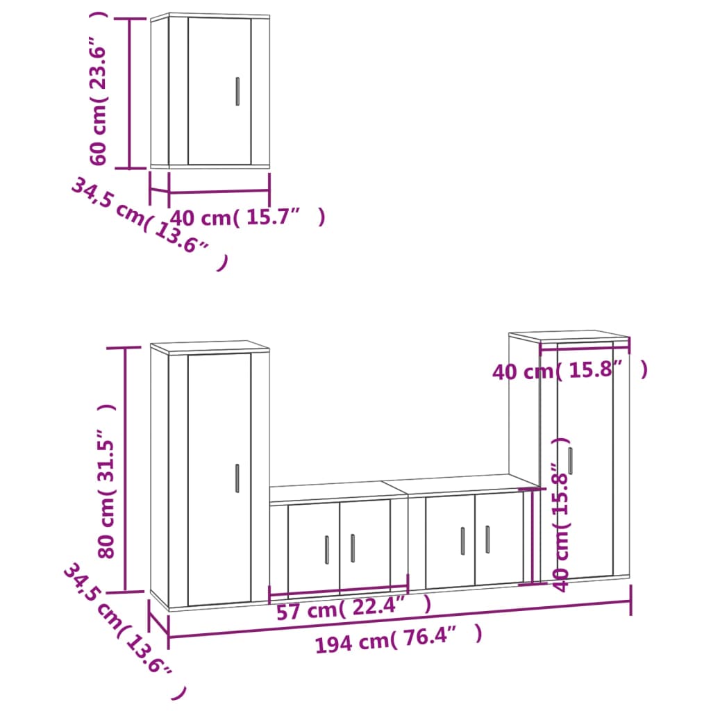 Ensemble de meubles TV 5 pcs Blanc Bois d'ingénierie