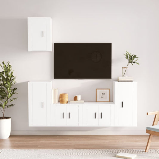 Ensemble de meubles TV 5 pcs Blanc Bois d'ingénierie