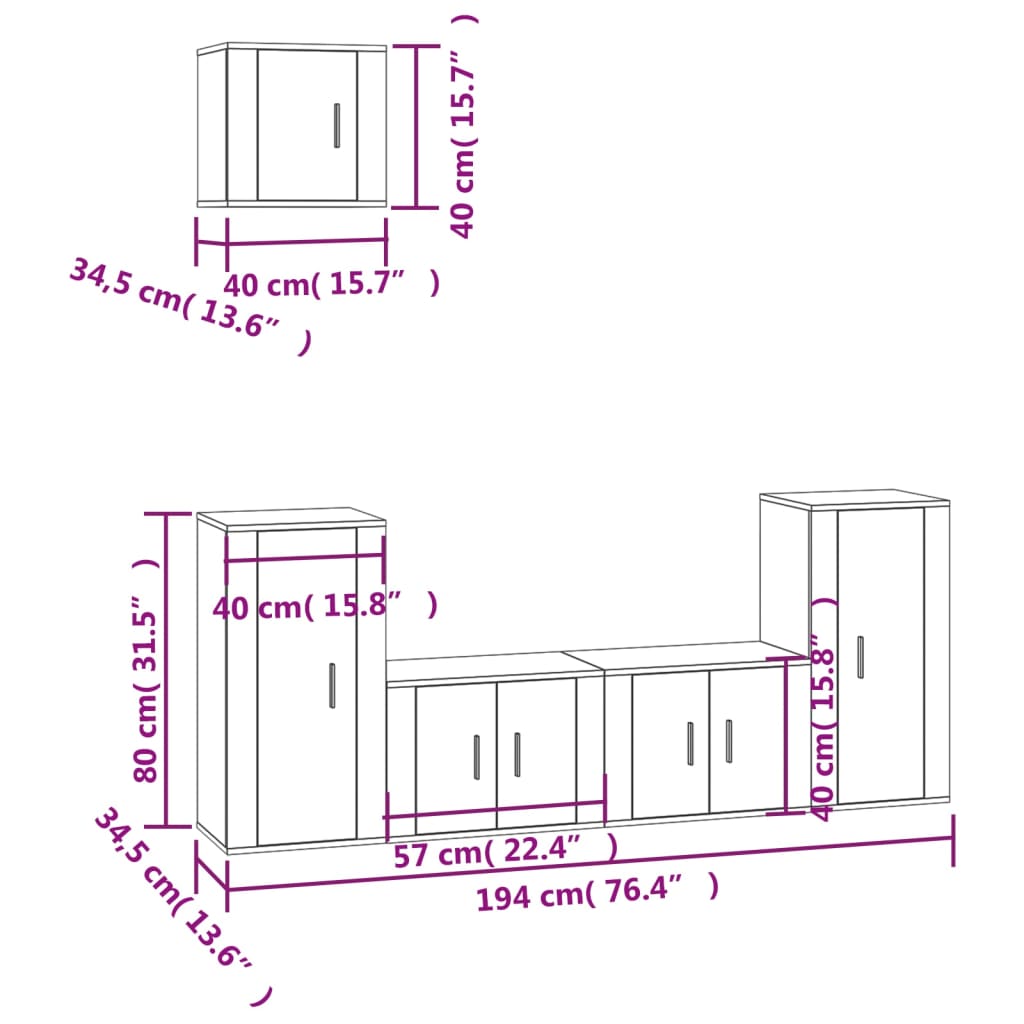 Ensemble de meubles TV 5 pcs Noir Bois d'ingénierie