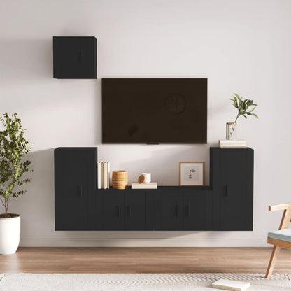 Ensemble de meubles TV 5 pcs Noir Bois d'ingénierie