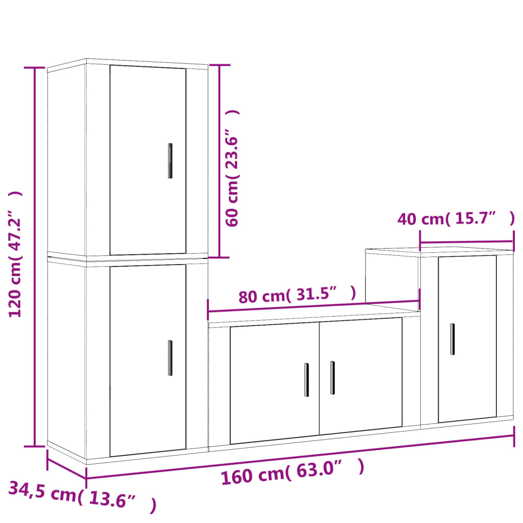 Ensemble de meubles TV 4 pcs Blanc Bois d'ingénierie