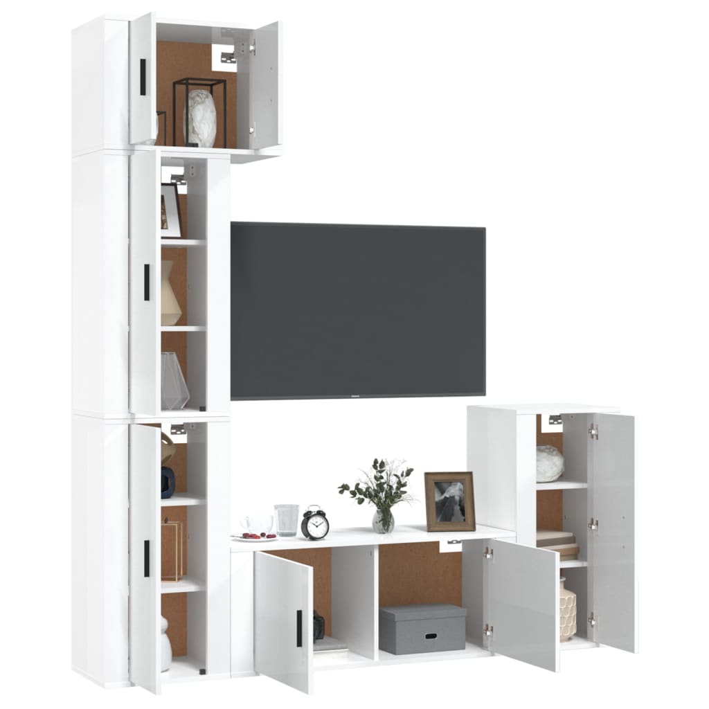 Ensemble de meubles TV 5 pcs Blanc brillant Bois d'ingénierie