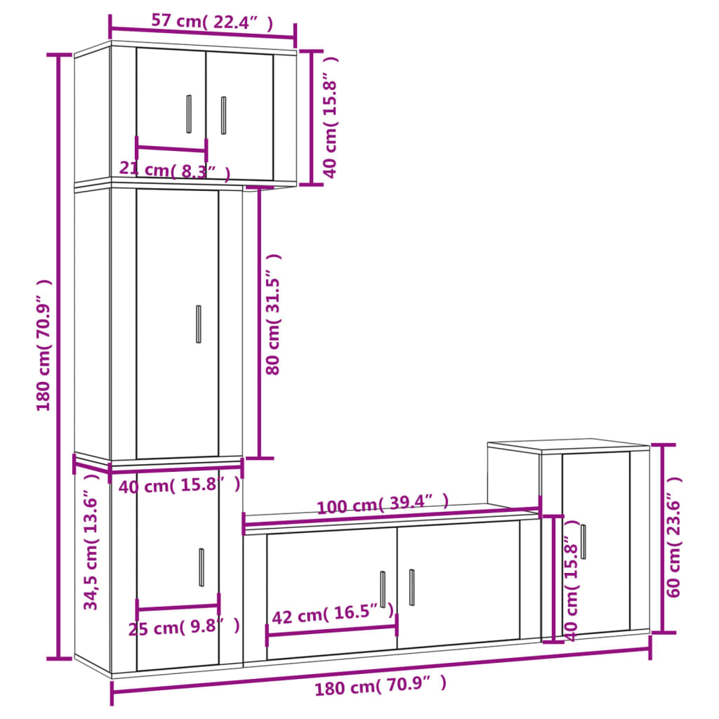 Ensemble de meubles TV 5 pcs Blanc brillant Bois d'ingénierie