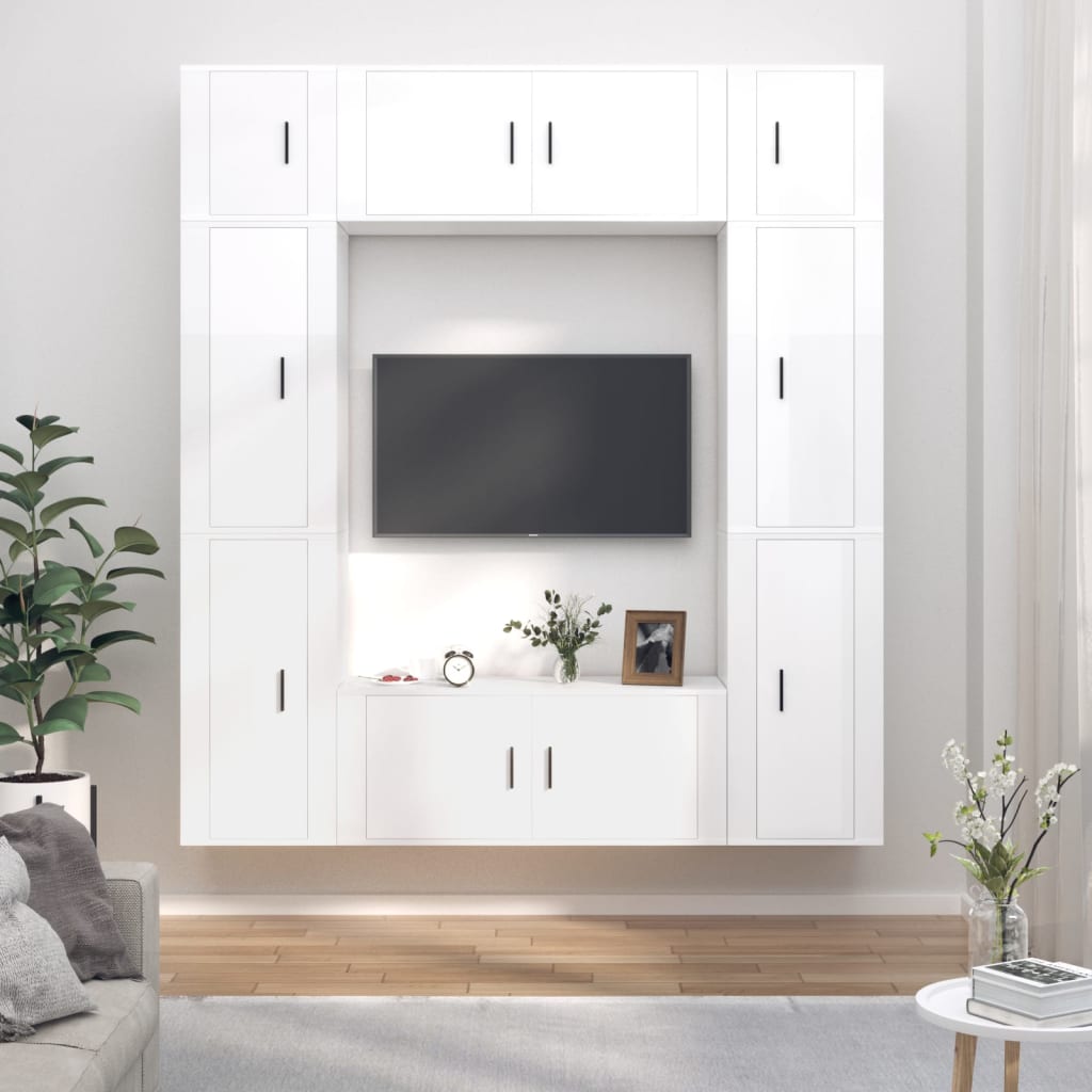 Ensemble de meubles TV 8 pcs Blanc brillant Bois d'ingénierie