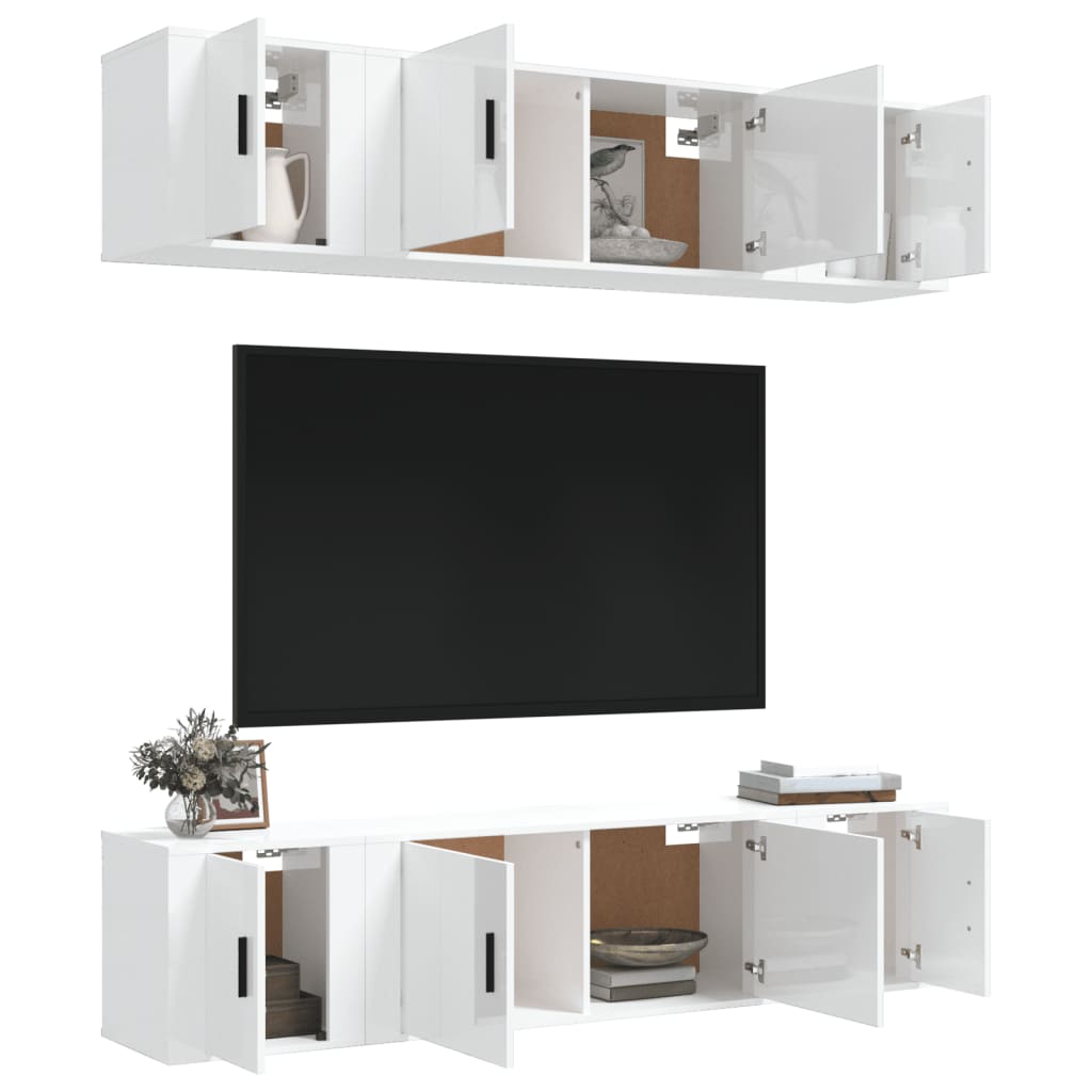 Ensemble de meubles TV 6 pcs Blanc brillant Bois d'ingénierie