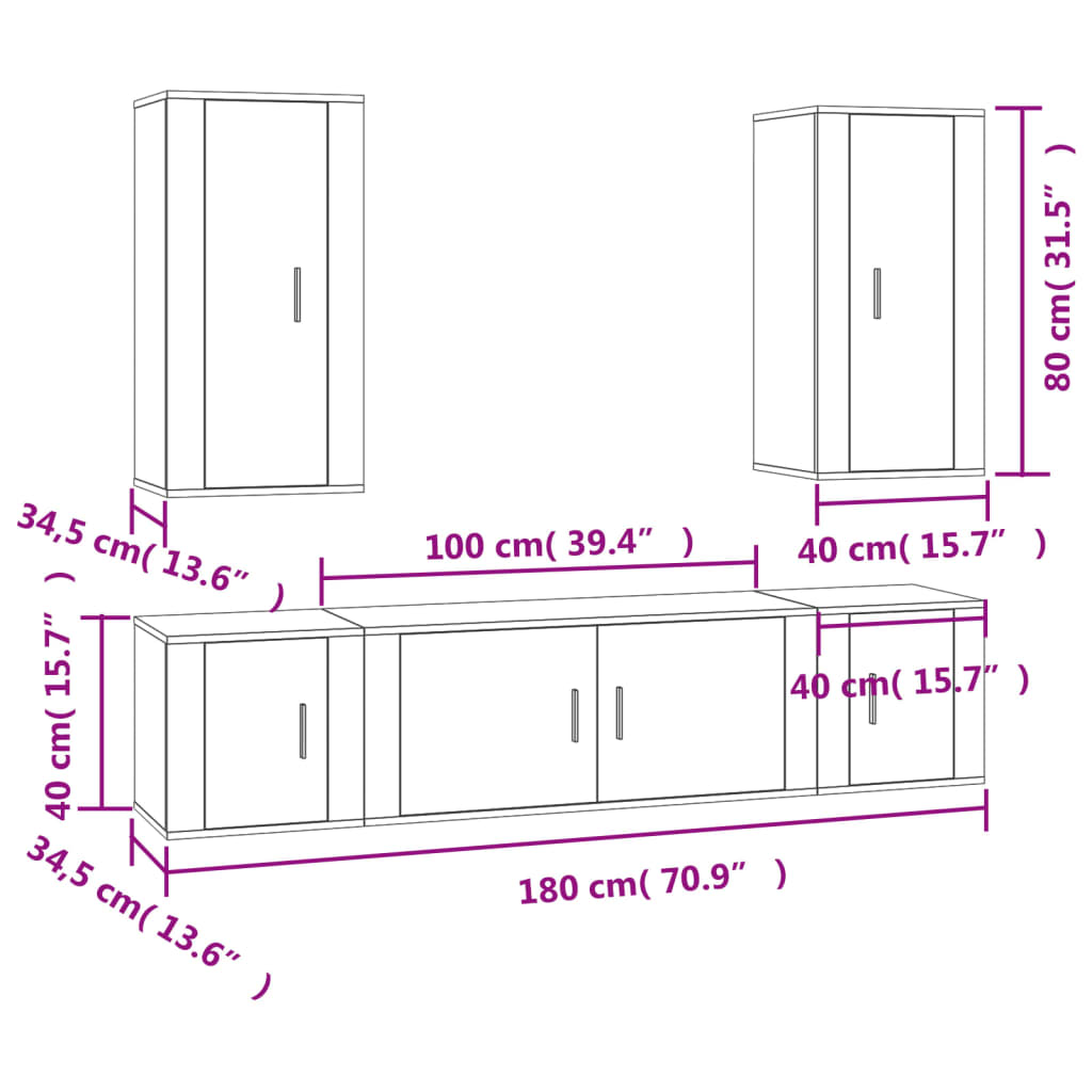 Ensemble de meubles TV 5 pcs Blanc brillant Bois d'ingénierie