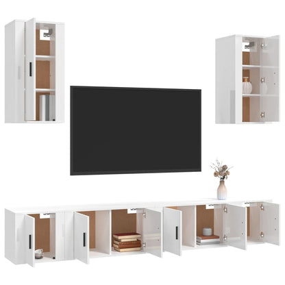 Ensemble de meubles TV 6 pcs Blanc brillant Bois d'ingénierie