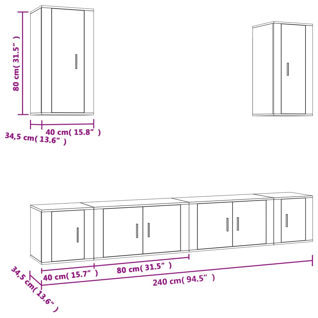 Ensemble de meubles TV 6 pcs Chêne fumé Bois d'ingénierie