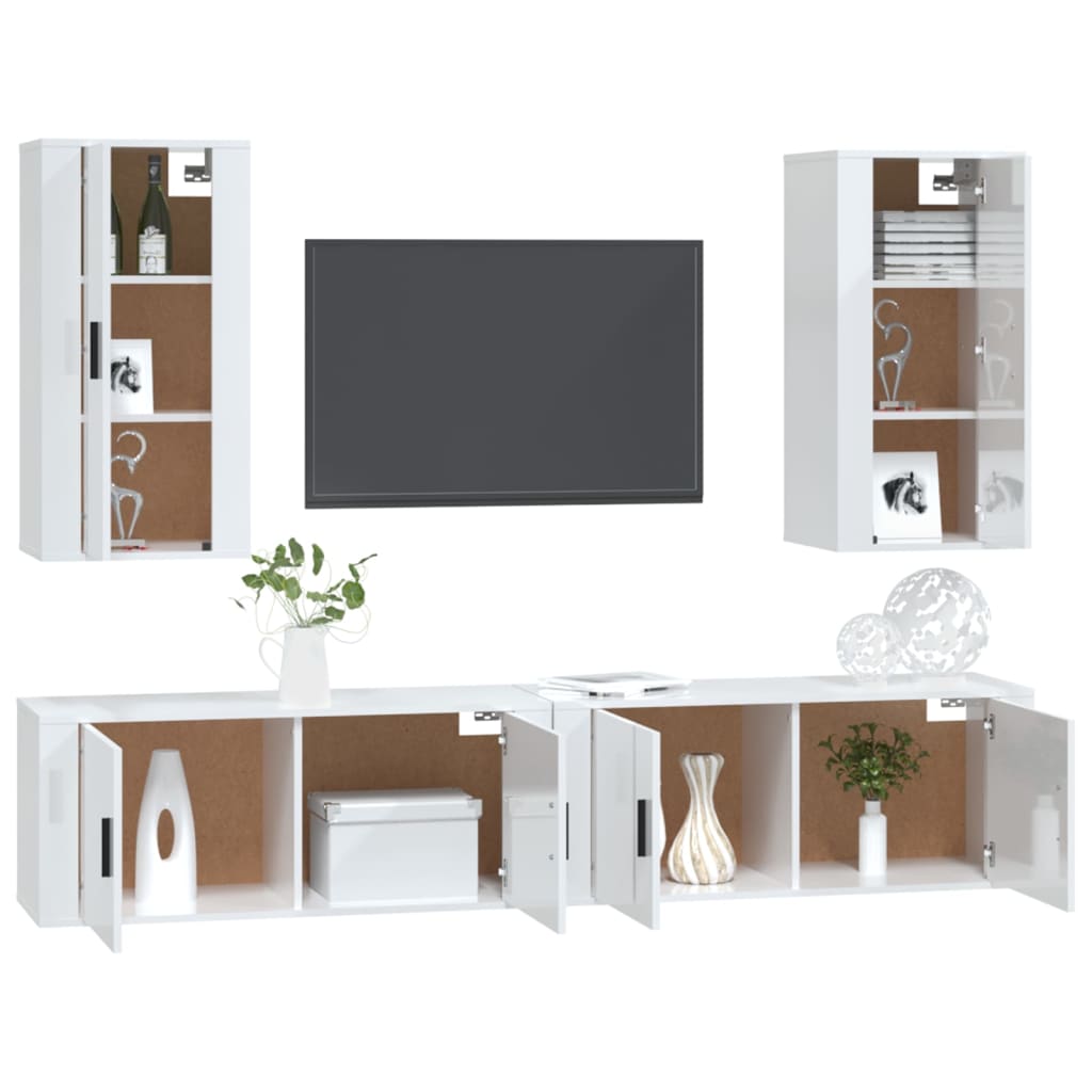 Ensemble de meubles TV 4 pcs Blanc brillant Bois d'ingénierie