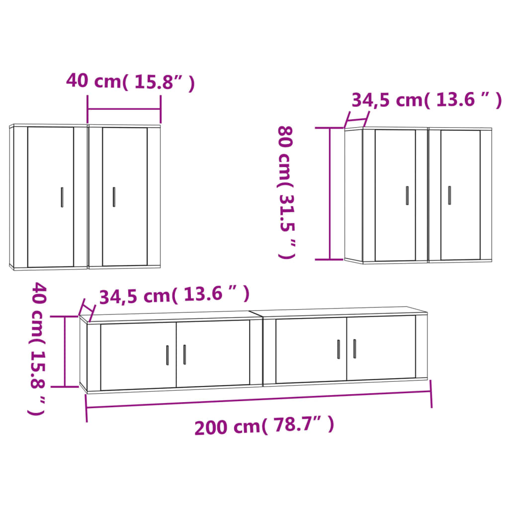 Ensemble de meubles TV 6 pcs Blanc brillant Bois d'ingénierie