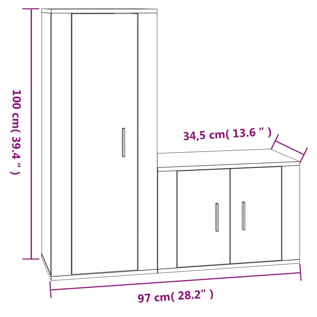 Ensemble de meubles TV 2 pcs noir bois d'ingénierie