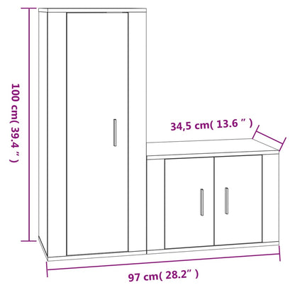 Ensemble de meubles TV 2 pcs noir bois d'ingénierie