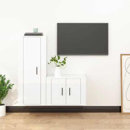 Ensemble de meubles TV 2 pcs blanc brillant bois d'ingénierie