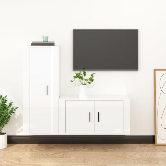 Ensemble de meubles TV 2 pcs blanc brillant bois d'ingénierie