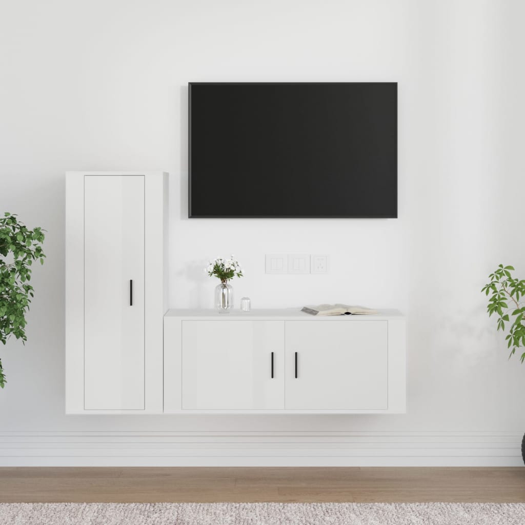 Ensemble de meubles TV 2 pcs blanc brillant bois d'ingénierie