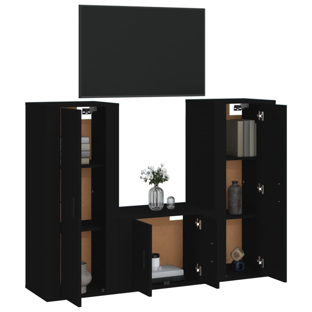 Ensemble de meubles TV 3 pcs Noir Bois d'ingénierie