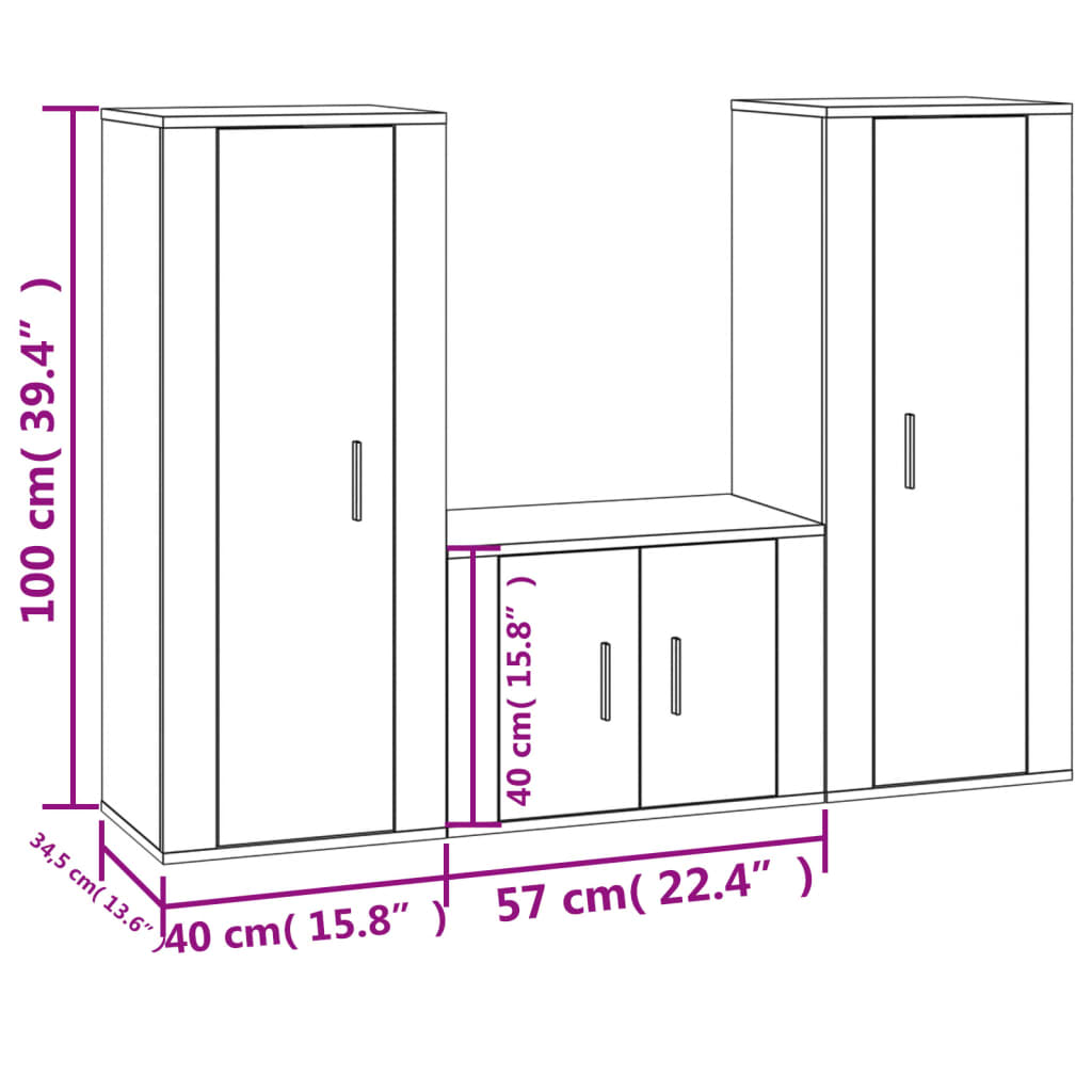 Ensemble de meubles TV 3 pcs Noir Bois d'ingénierie