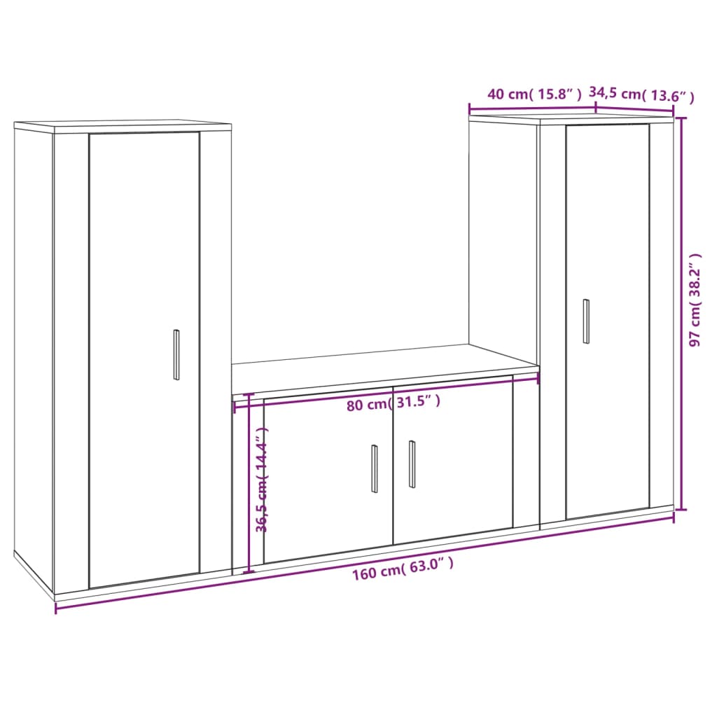 Ensemble de meubles TV 3 pcs Blanc brillant Bois d'ingénierie