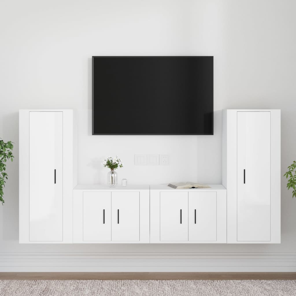 Ensemble de meubles TV 4 pcs Blanc brillant Bois d'ingénierie