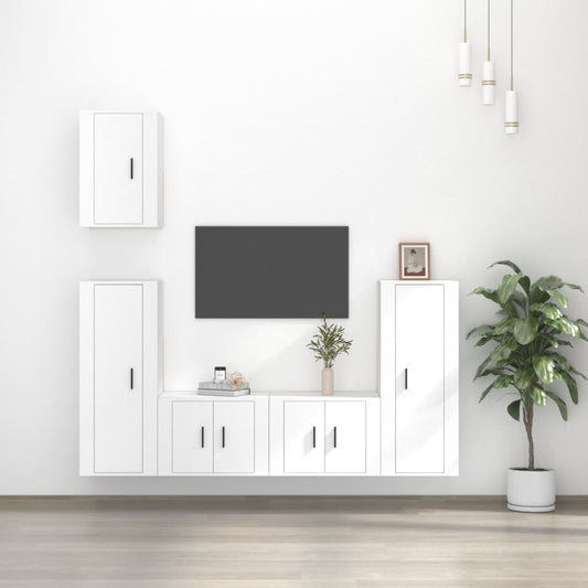 Ensemble de meubles TV 5 pcs Blanc Bois d'ingénierie