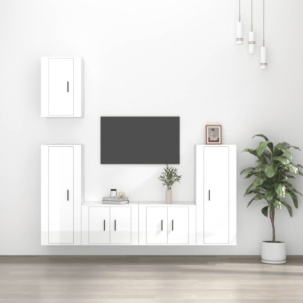 Ensemble de meubles TV 5 pcs Blanc brillant Bois d'ingénierie