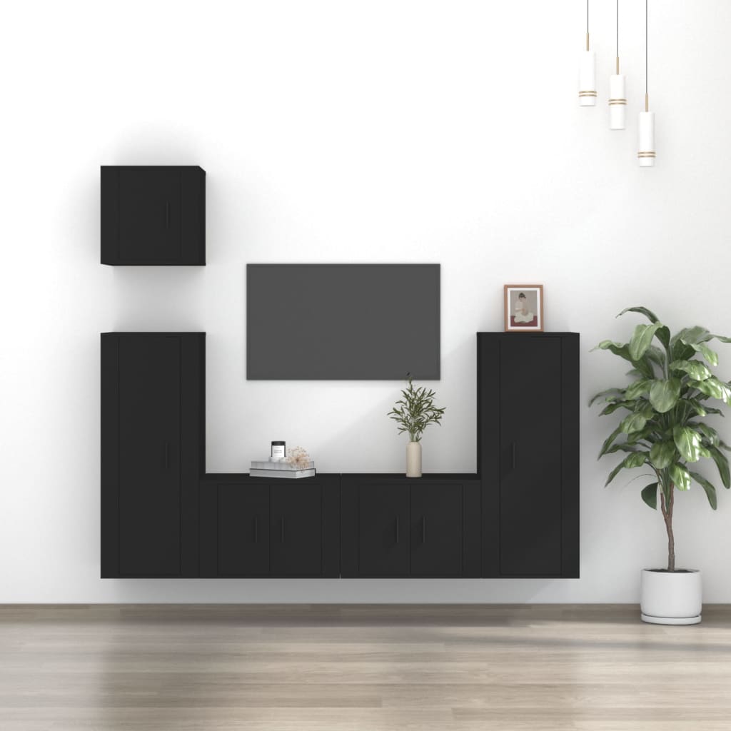 Ensemble de meubles TV 5 pcs Noir Bois d'ingénierie