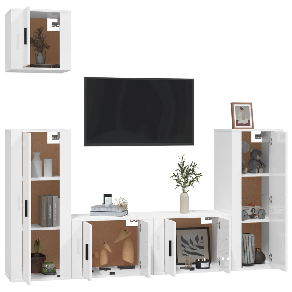 Ensemble de meubles TV 5 pcs Blanc brillant Bois d'ingénierie