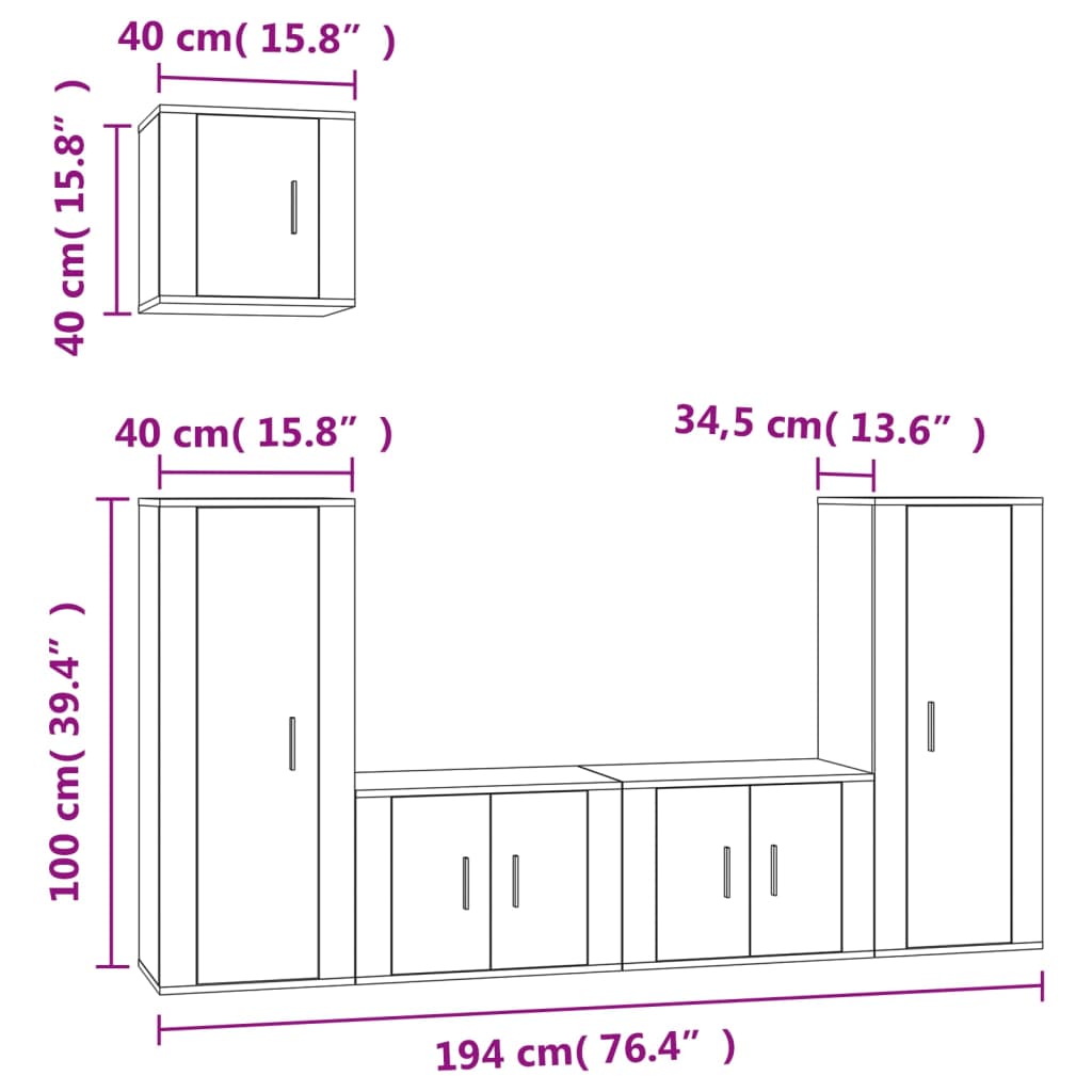 Ensemble de meubles TV 5 pcs Blanc brillant Bois d'ingénierie