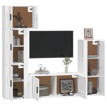 Ensemble de meubles TV 5 pcs Blanc brillant Bois d'ingénierie