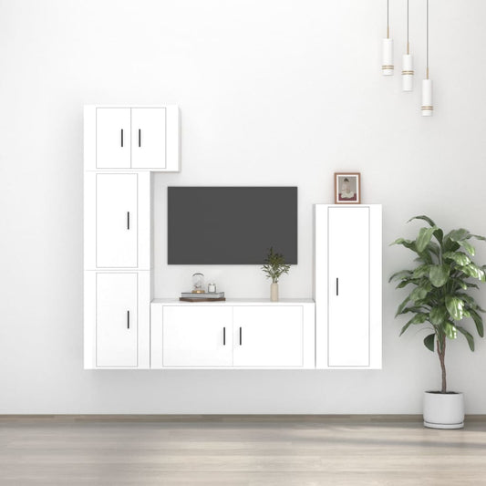 Ensemble de meubles TV 5 pcs Blanc brillant Bois d'ingénierie