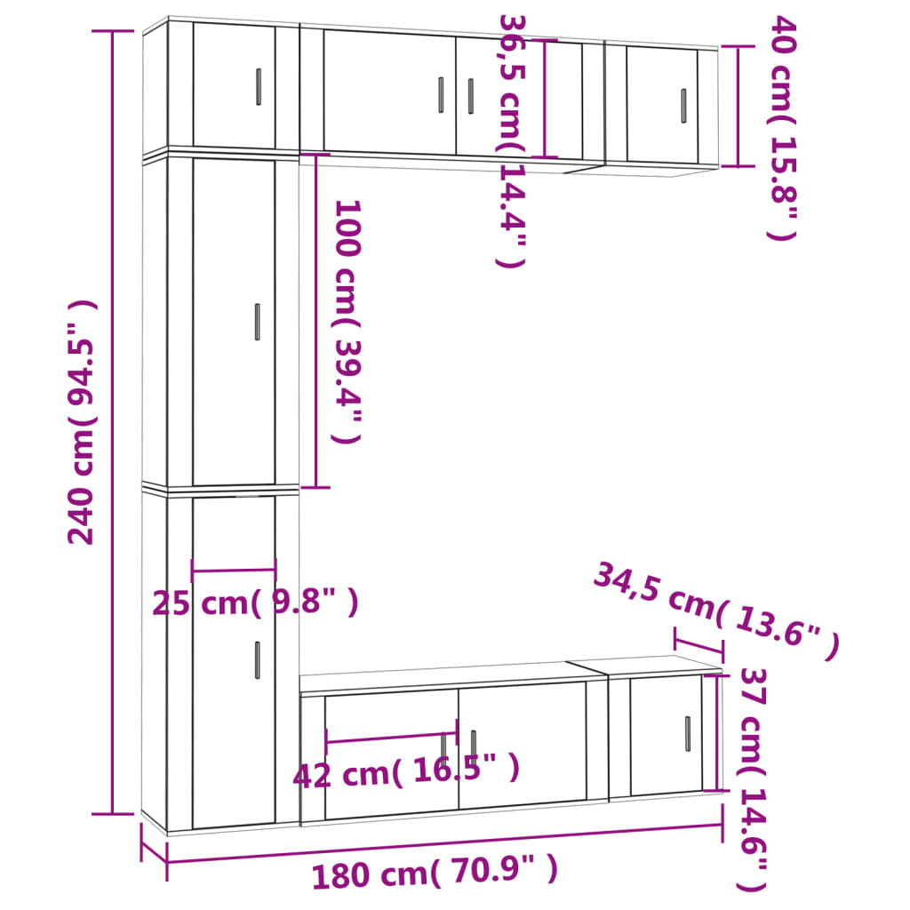 Ensemble de meubles TV 7 pcs Blanc brillant Bois d'ingénierie