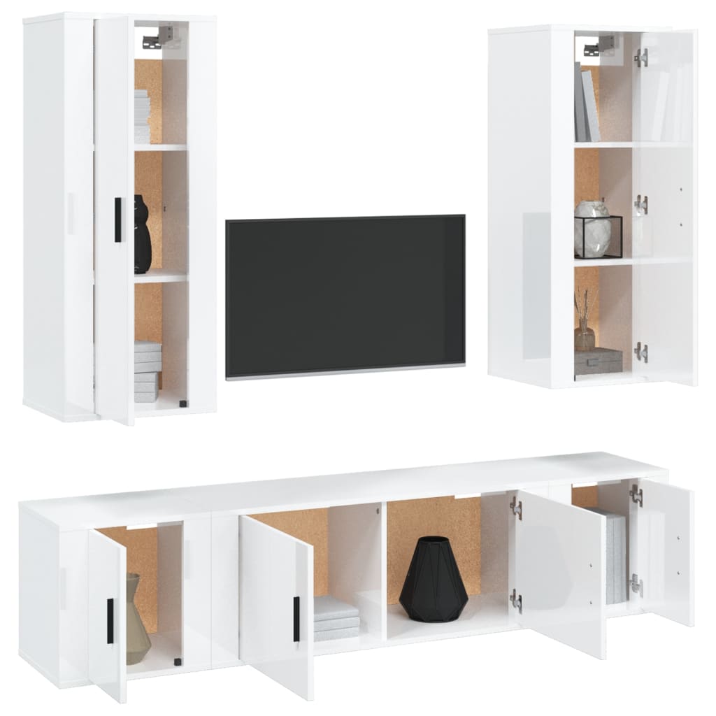 Ensemble de meubles TV 5 pcs Blanc brillant Bois d'ingénierie