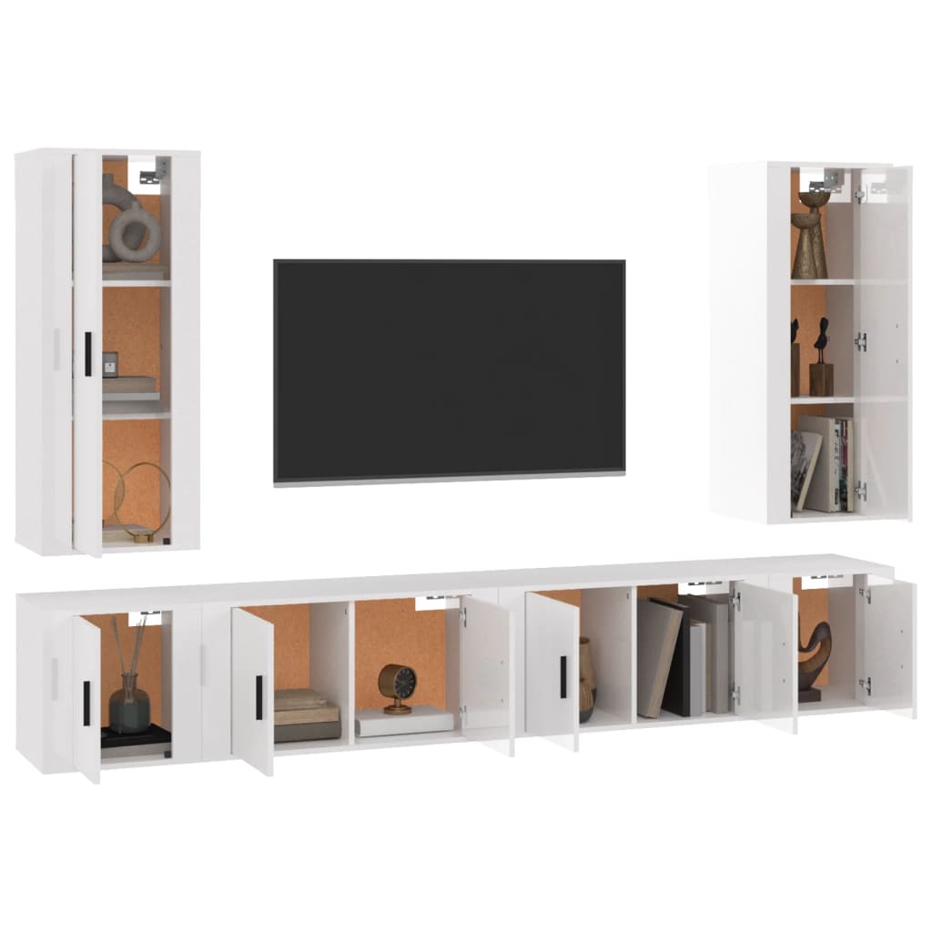 Ensemble de meubles TV 6 pcs Blanc brillant Bois d'ingénierie