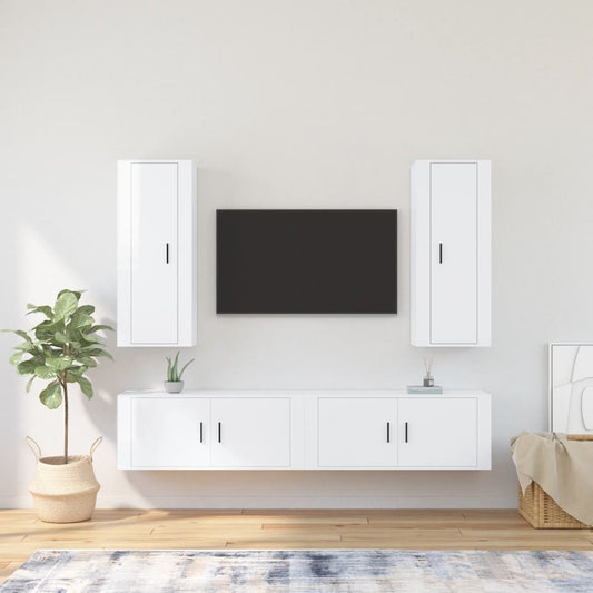 Ensemble de meubles TV 4 pcs Blanc brillant Bois d'ingénierie