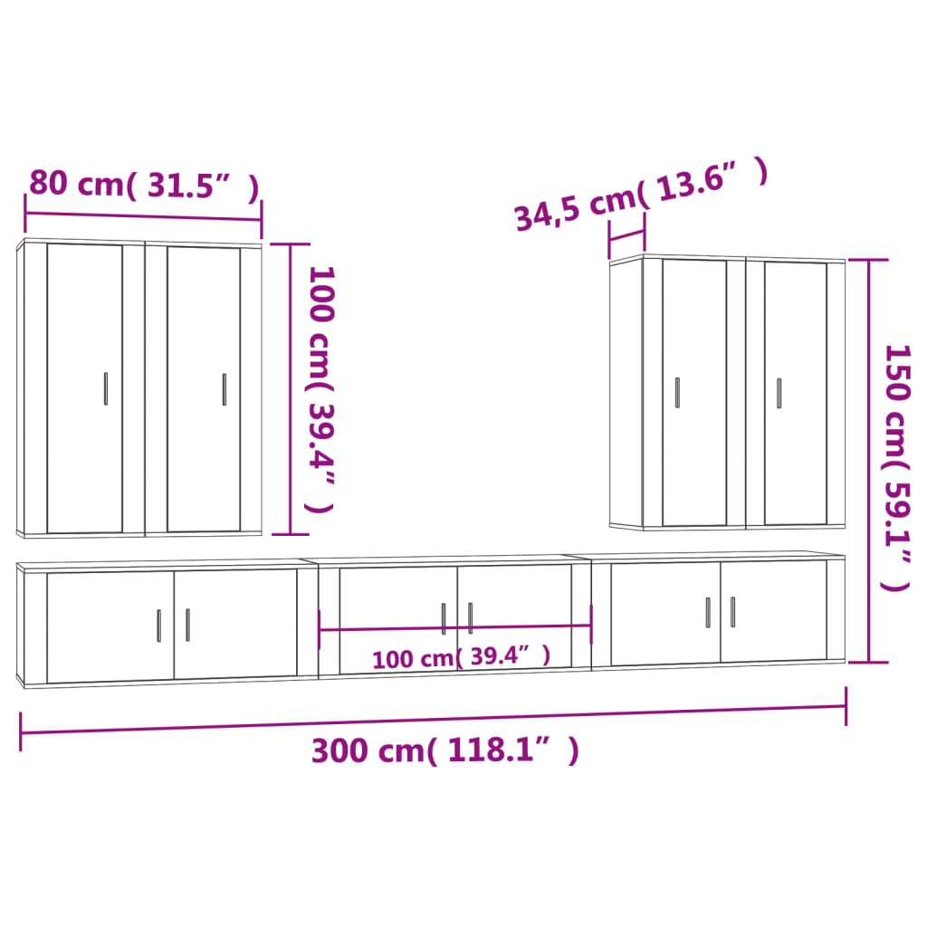 Ensemble de meubles TV 7 pcs Blanc brillant Bois d'ingénierie